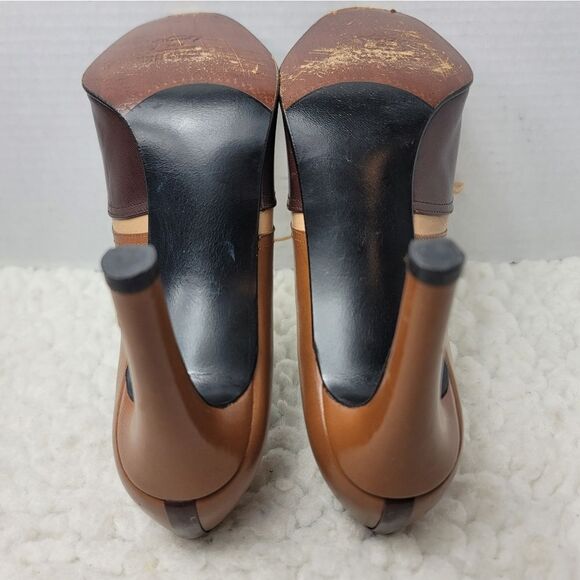 Vtg 90's Stuart Weitzman Women Lace Oxford Heels Plumps Size 8 Brown Tan Leather - Picture 5 of 8